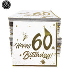 serviettes papier blanc doré anniversaire chiffres étoiles ballons textes festives 18 20 30 40