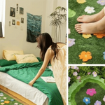 tapis vert fleurs moderne intérieur polypropylène géométrique jaune blanc rose orange doux