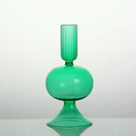 bougeoir verre moderne orange vert jaune rayures bordure ondulée transparent élégant décoration maison chandelle