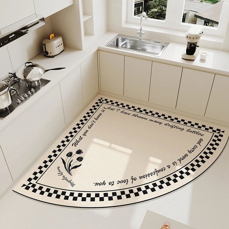 tapis cuisine moderne beige motif floral antidérapant lavable résistant huile décoration maison simple