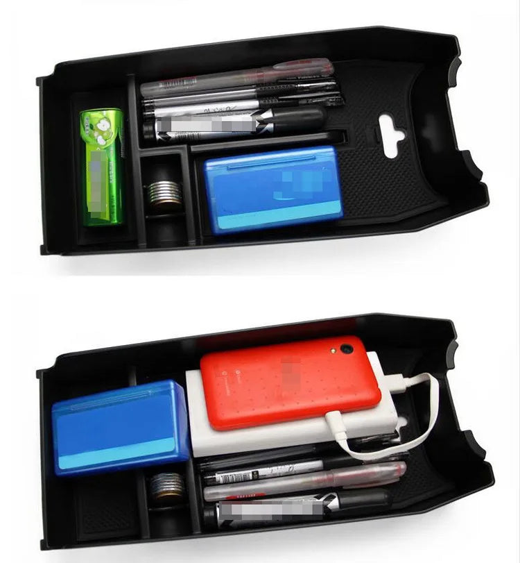 plateau organisateur noir console centrale compartiments texturés moderne utilitaire auto multifonctionnels