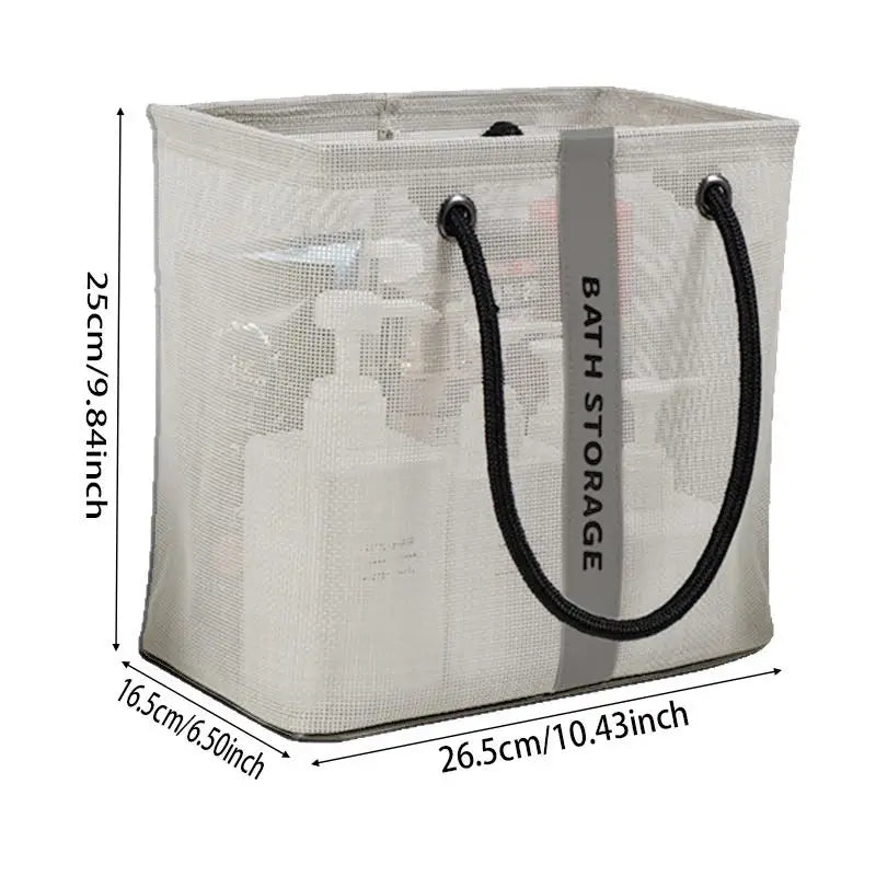 sac rangement noir maille moderne anneaux métalliques poignées étiquette storage