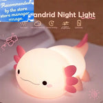 lampe nuit axolotl motif mignon texture souple moderne couleur rose blanc jaune rechargeable usb