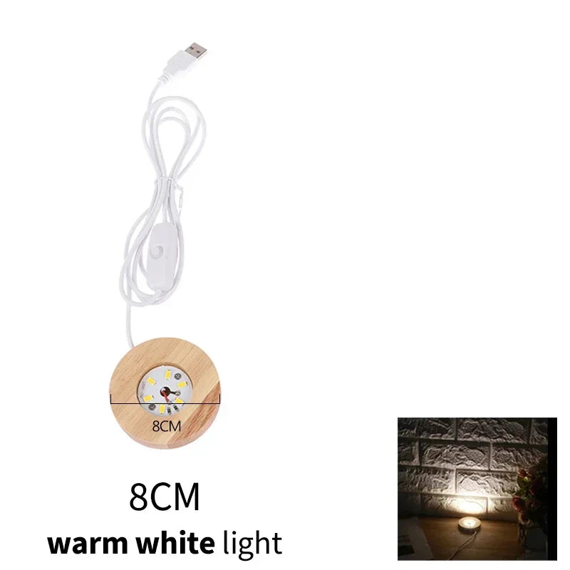 support présentation lumineux bois naturel led rechargeable adhésif base circulaire minimaliste 6cm 8cm