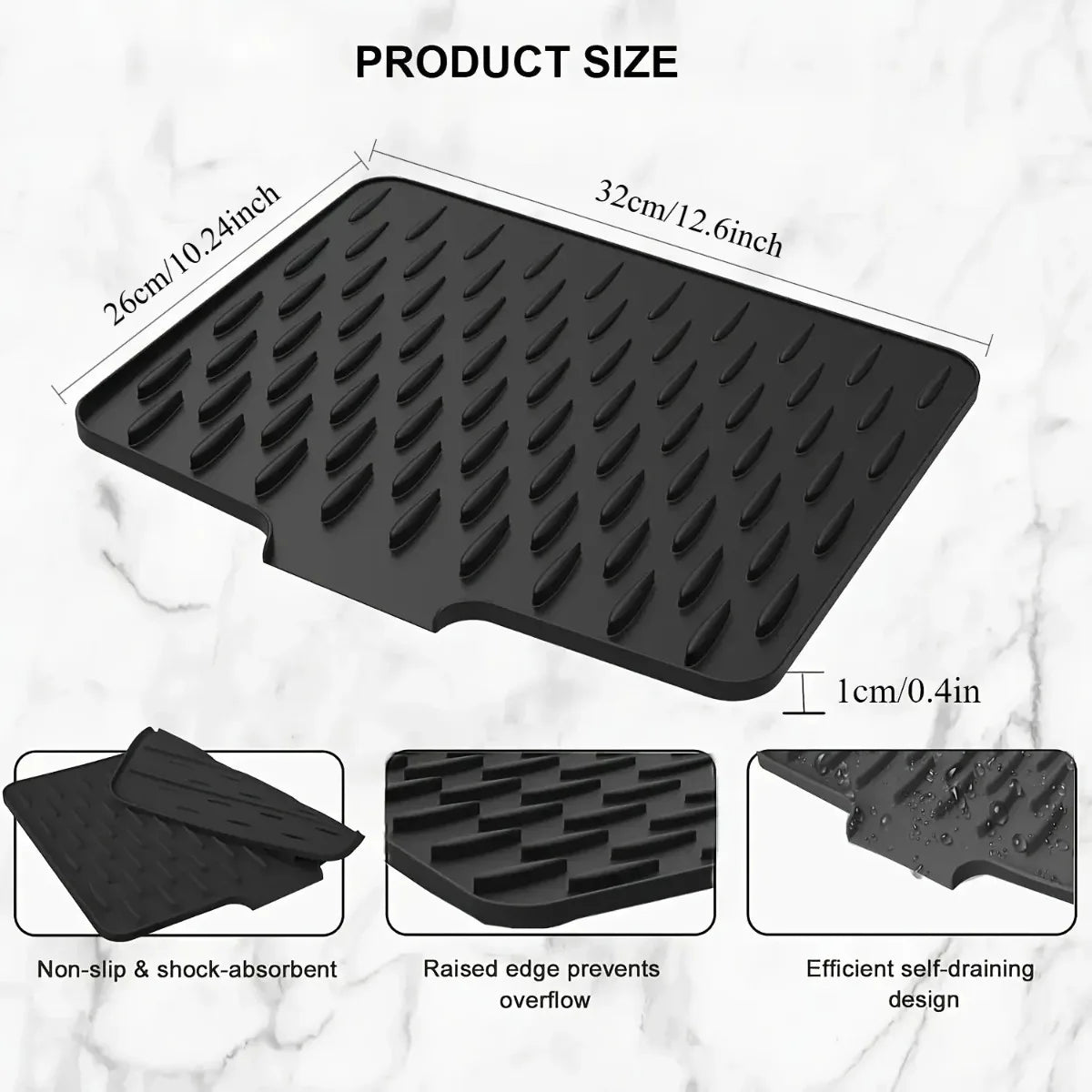 tapis séchage silicone noir rides relief moderne vaisselle facile nettoyer