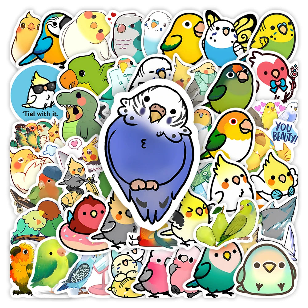 sticker cartoon perroquet oiseau expression amusants adhésifs waterproof multiusage vinyl pvc adolescents adultes