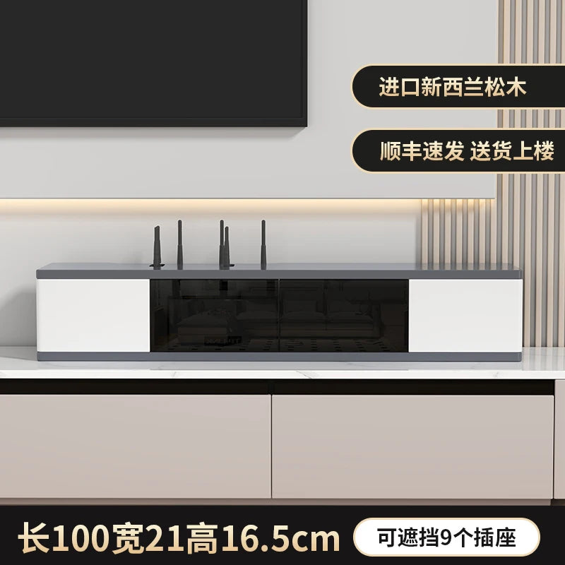 boîte rangement routeur wifi noir blanc moderne organisation living room.storage
