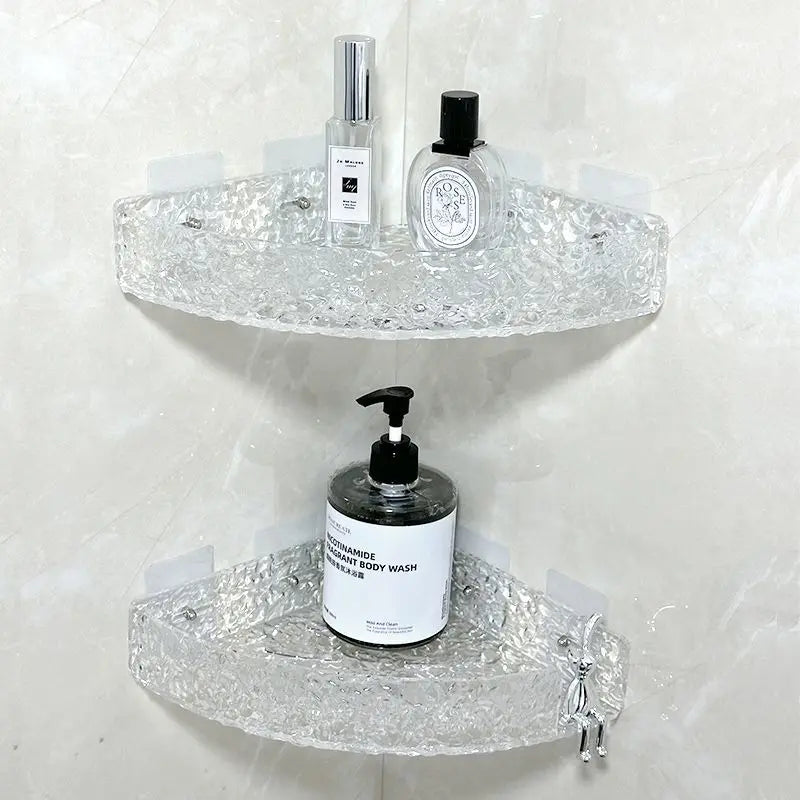 étagères salle bain transparentes texturées modernes clips fixation réutilisables acrylique