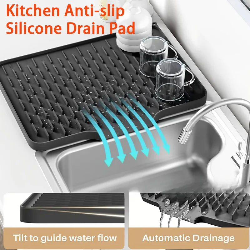 tapis drainage silicone noir moderne rayures diagonales cuisine antidérapant résistant chaleur 40cm 32cm