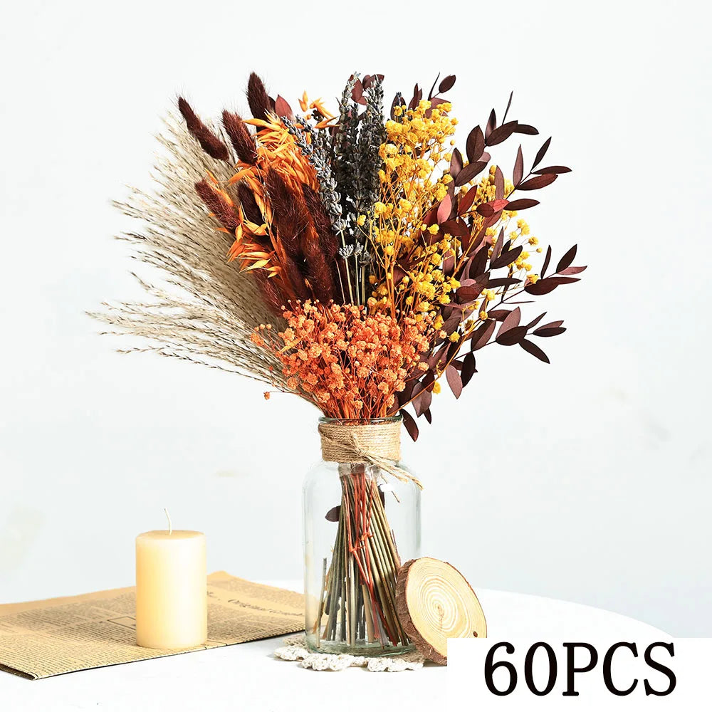 bouquet fleurs séchées orange marron naturel décoration maison anniversaire mariage rustic vintage