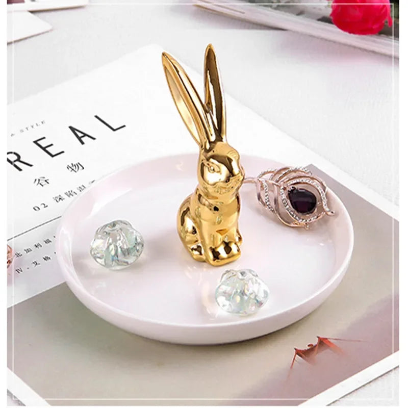 support bijoux moderne lapin or animal décoratif anneaux pendentifs rangement céramique email