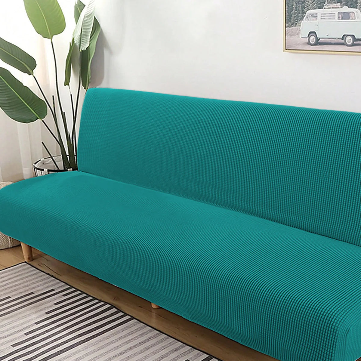 housse canapé extensible tissu jacquard vert petit carreau moderne canapé lit