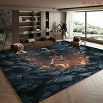 tapis moderne rectangle polypropylène antidérapant chat dragon flammes noir bleu orange