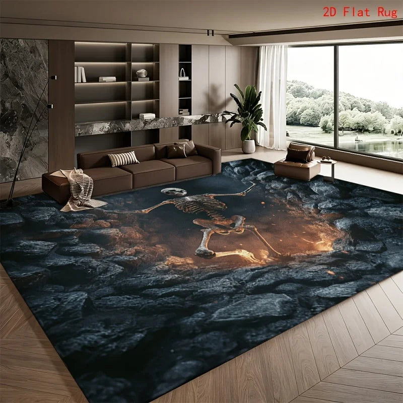 tapis moderne rectangle polypropylène antidérapant chat dragon flammes noir bleu orange