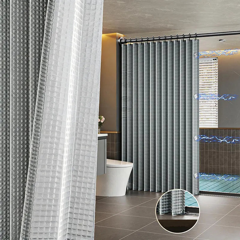 rideau douche gris clair moderne texture géométrique imperméable polyester salle bain maison