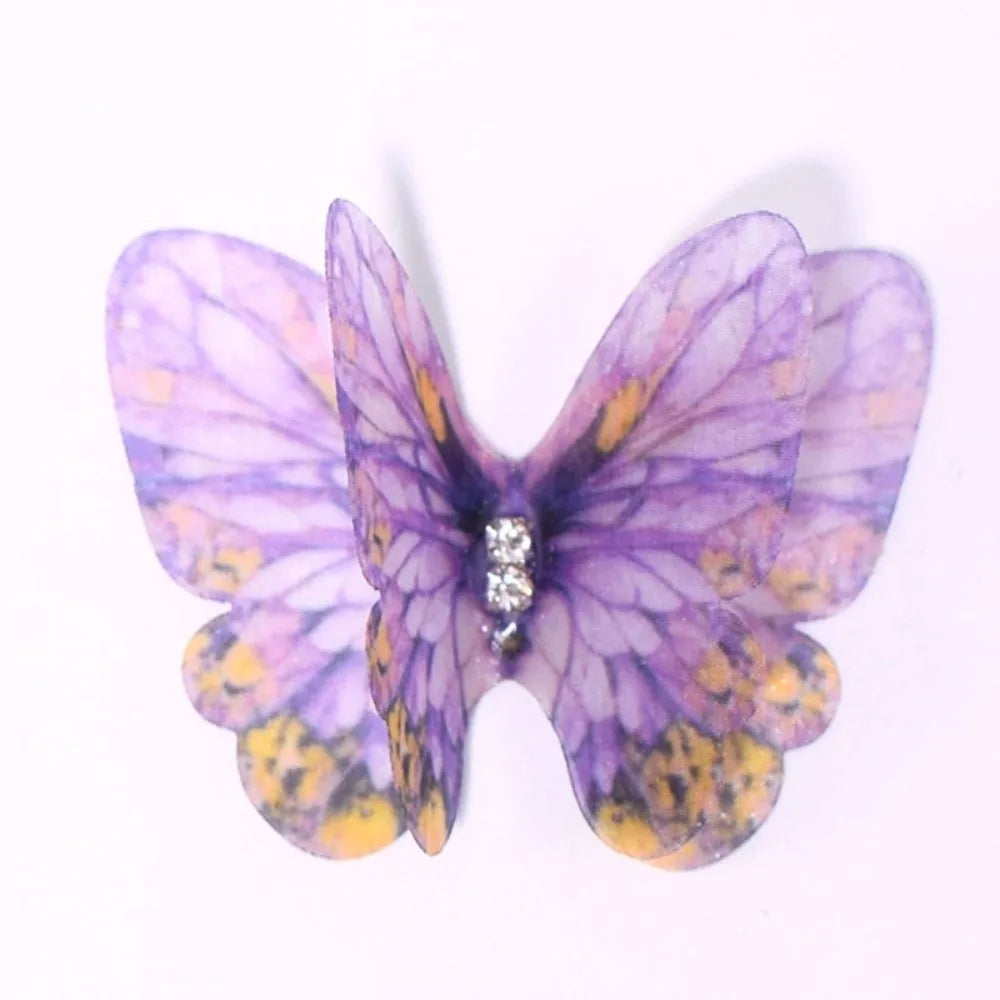papillons artificiels clips couleur violet bleu vert rose orange imprimés semi transparents pack 50