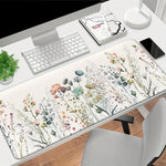 tapis souris moderne floral fleurs colorées fond beige clair dimension 90x40cm 80x40cm 60x30cm