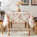 nappe table rectangulaire coton fleurs pompons bordure décorative pastoral maison mariage