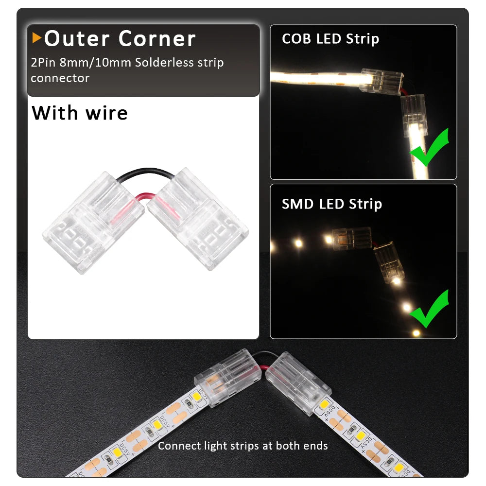connecteur led transparent 8mm 10mm cob smd adhésif pratique ip65 certification ul rohs