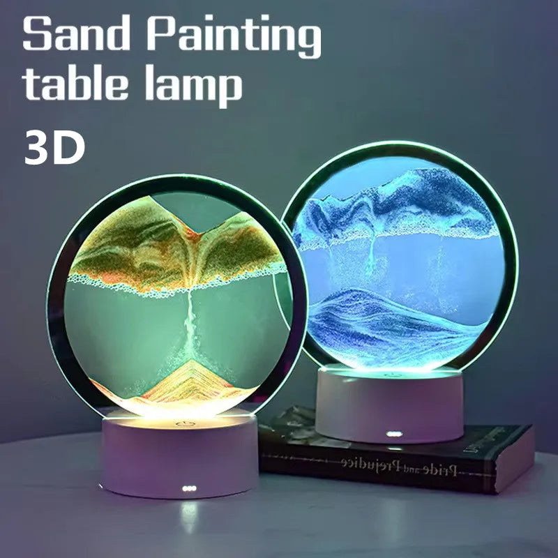 lampe table 3d sable mouvant vert bleu noir ambiance montagnes eau moderne veilleuse led