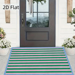 tapis rayé vert rose bleu clair moderne imperméable résistant anti bactéries polyester entrée maison