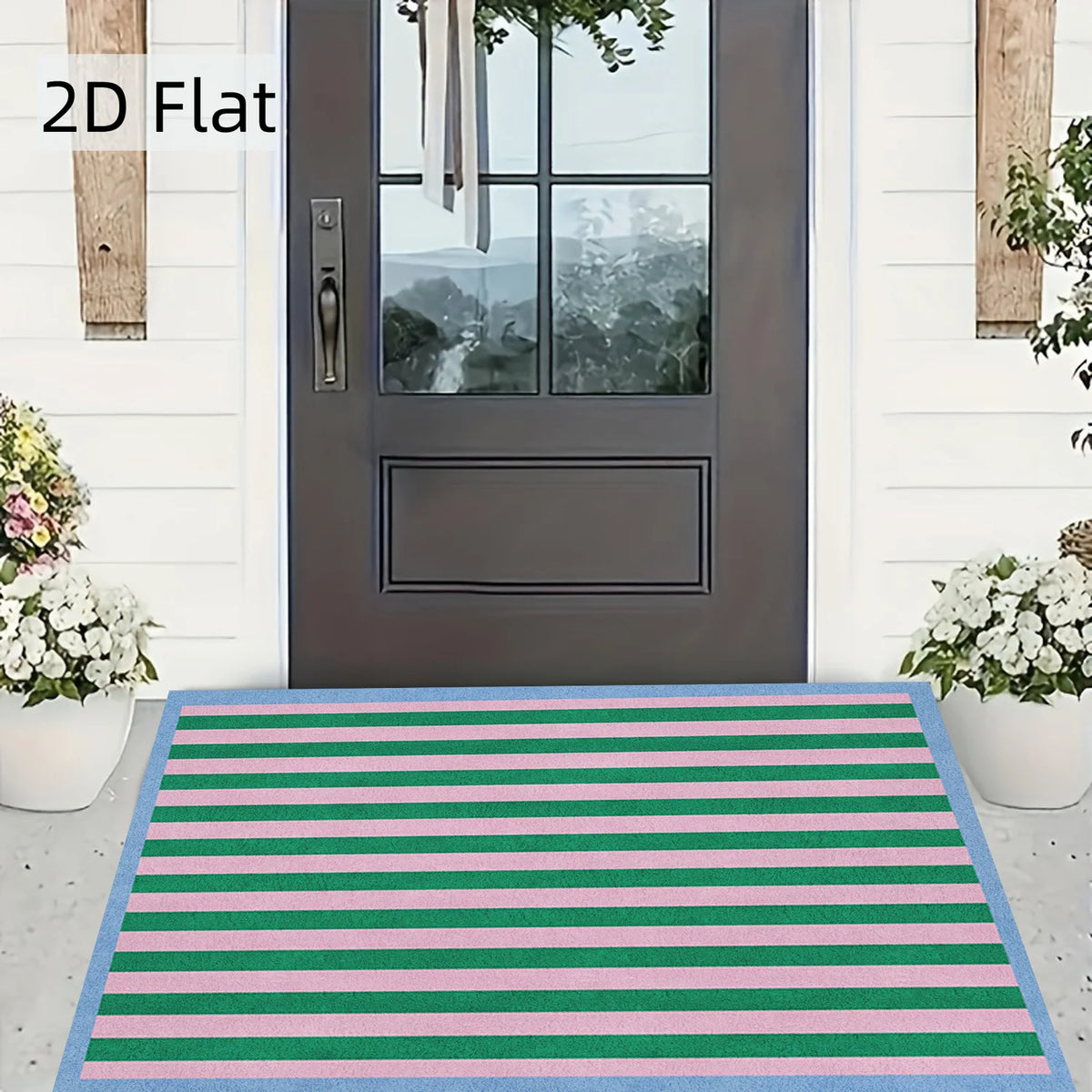 tapis rayé vert rose bleu clair moderne imperméable résistant anti bactéries polyester entrée maison