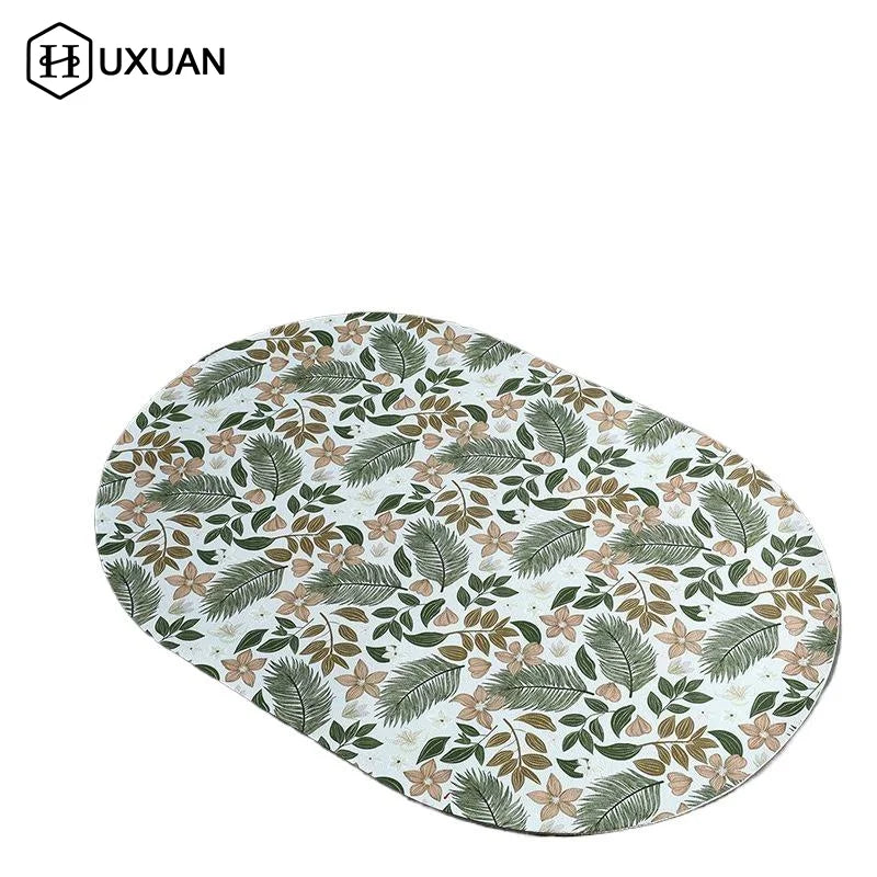 tapis table moderne fleurs feuilles citrons blanc vert jaune rouge beige