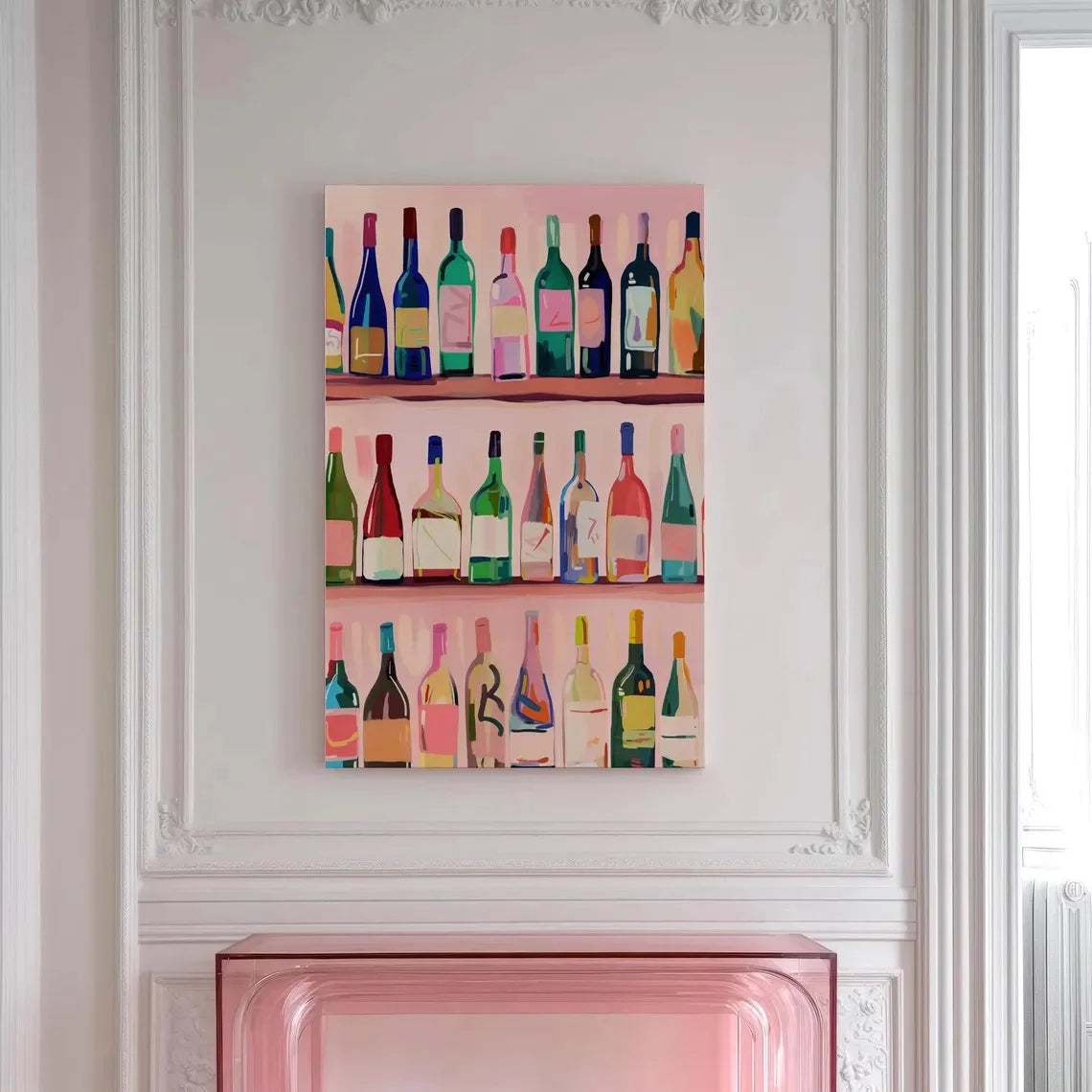 tableau mural moderne bouteilles vin rose clair multicolore sans cadre impression toile chambre salon