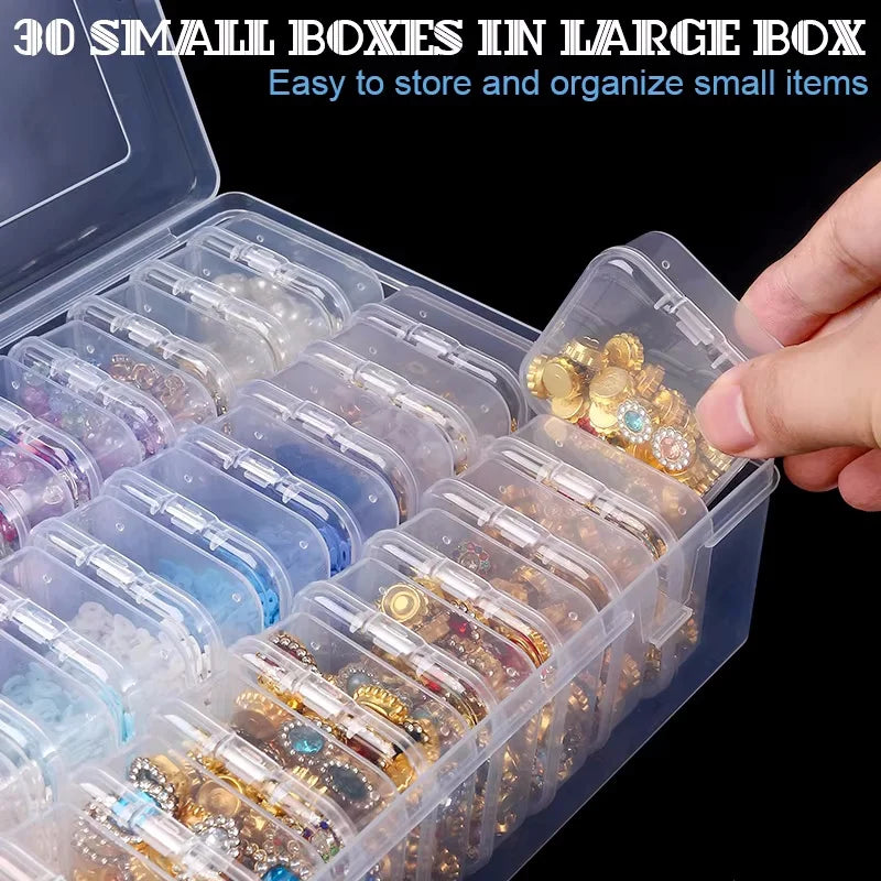 boîtes rangement transparentes modernes clips serrage set 30 compartiments organisation bijoux petits objets