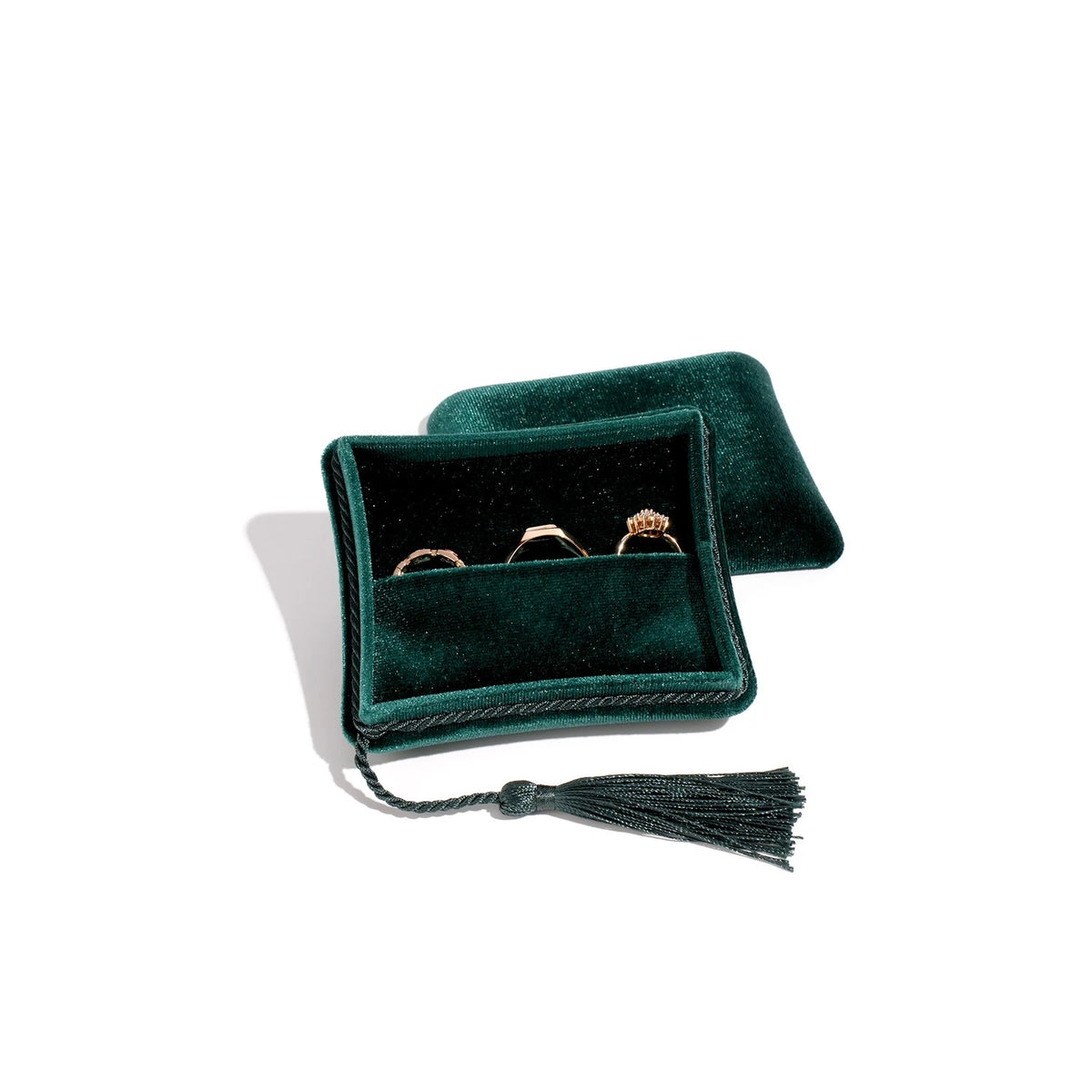 boîtes rangement bijoux pochettes velours classiques réutilisables couleurs vert foncé rose violet pompon
