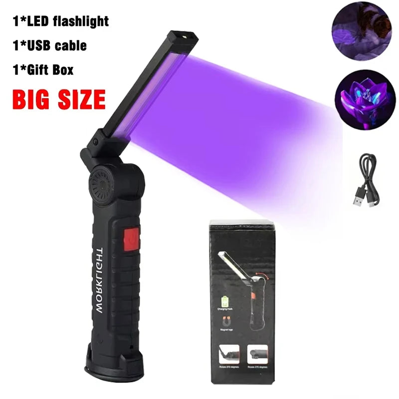 lampe torche uv led rechargeable aimant noir texturé pratique robuste