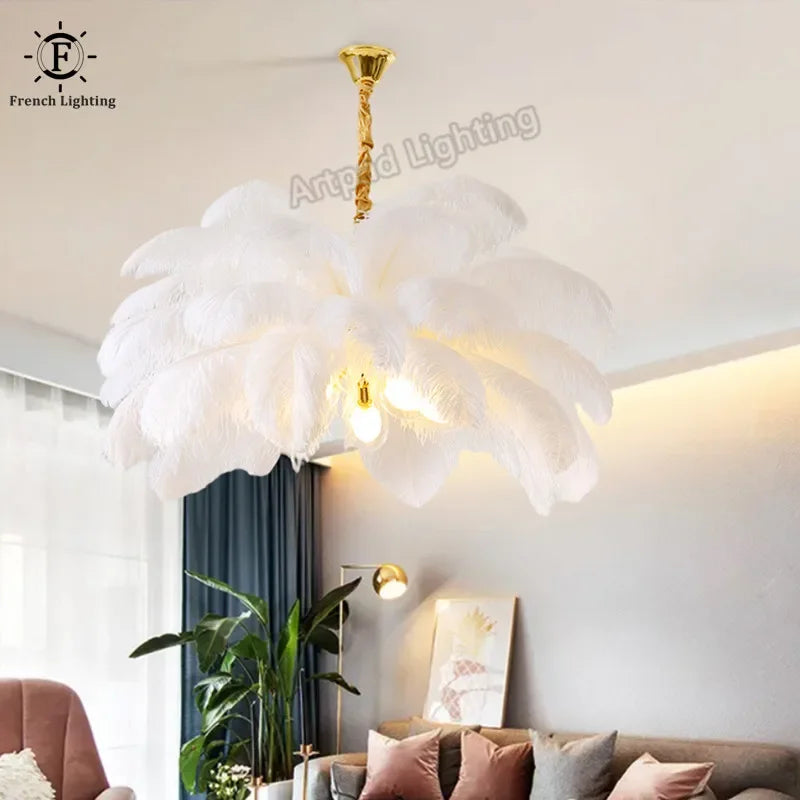 lustre led plumes rose blanc bleu moderne élégant tringle suspension chambre salon