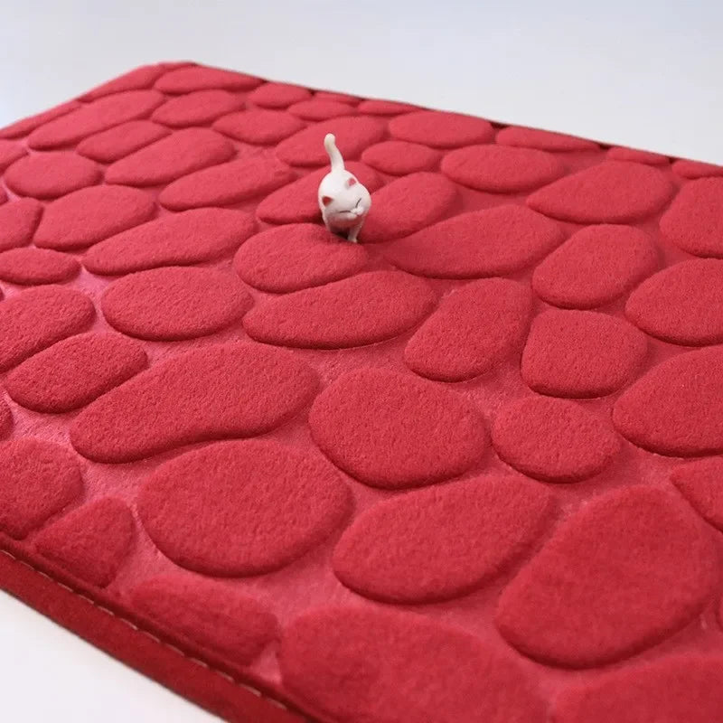 tapis bain antidérapant polyester relief galets moderne gris rose beige