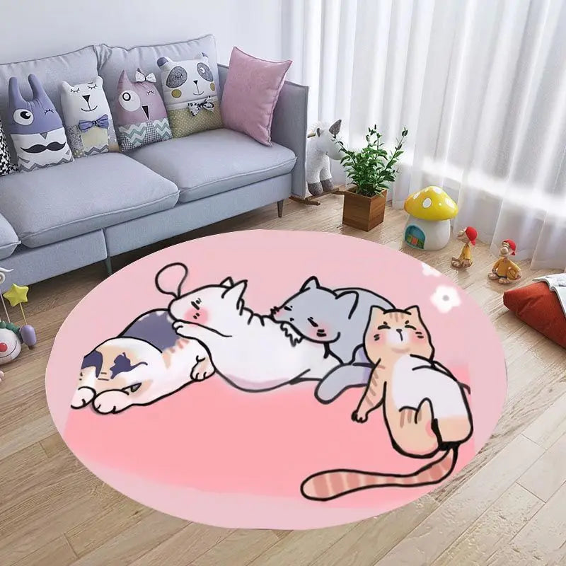 tapis rond moderne animaux dessin animé ours pingouin lion beige noir marron bleu rose