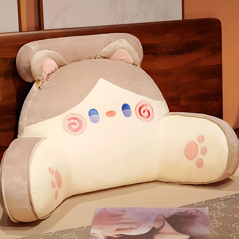 coussin décoratif chat peluche motifs oreilles rembourrées gris rose kawaii mignon 75x50cm doux