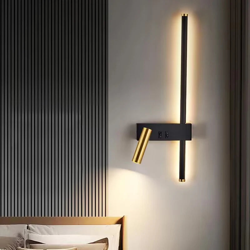 lampe murale moderne noire dorée éclairage cuisine chambre entrée interrupteur fixée mur led sources
