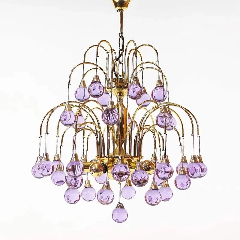 lustre moderne art déco doré violet marron sphères translucides salon chambre vintage