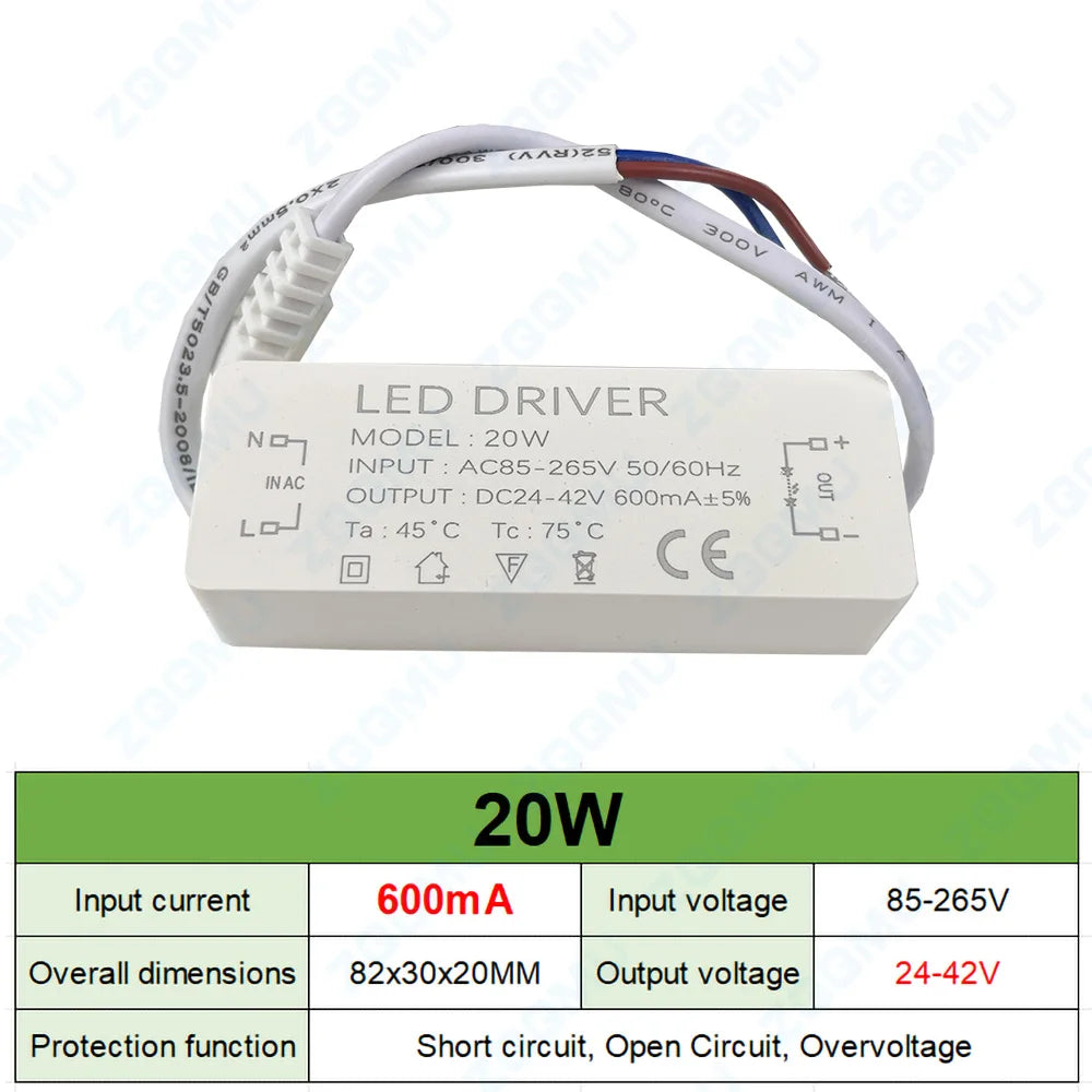 transformateur led blanc moderne adhésif 12w 20w 30w câble connecteurs protection courts circuits