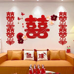 décoration murale mariage motifs chinois double bonheur fleurs artificielles cœurs happy wedding