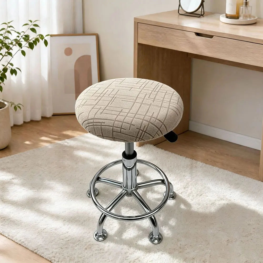 housse tabouret tissu carreaux gris moderne polyester amovible lavable adhésif protection durable cuisine salle