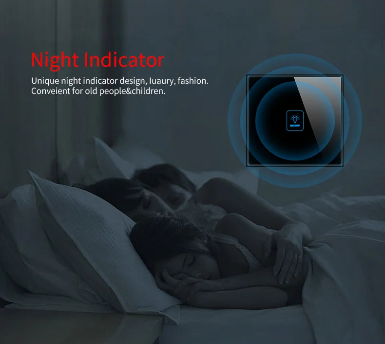 interrupteur tactile noir blanc doré moderne minimaliste boutons verre trempé led eu