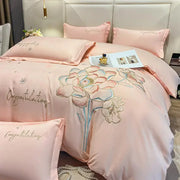 Parure de lit 4 pièces en coton brossé 500g/m² pour lit 160x200 - Blanc, Rose, Violet