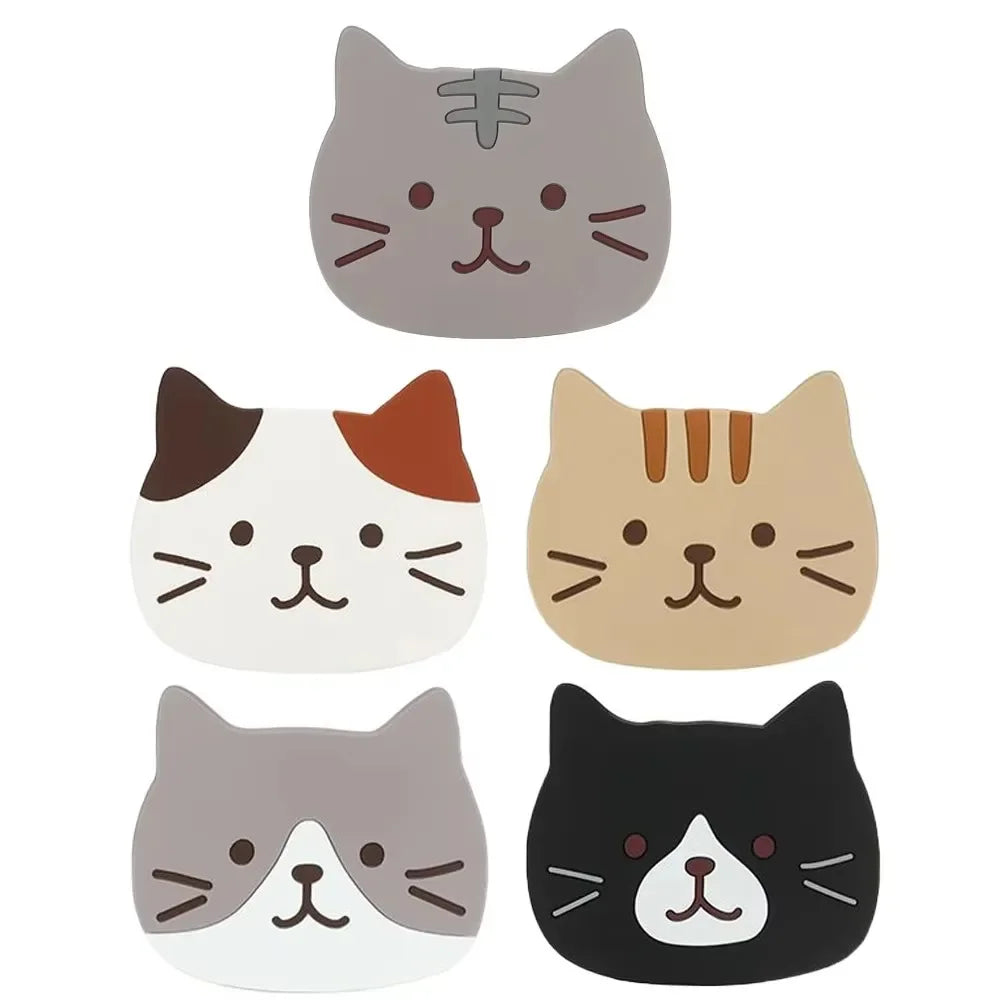 coasters anti dérapants silicone forme chat couleurs gris noir simples cartoon