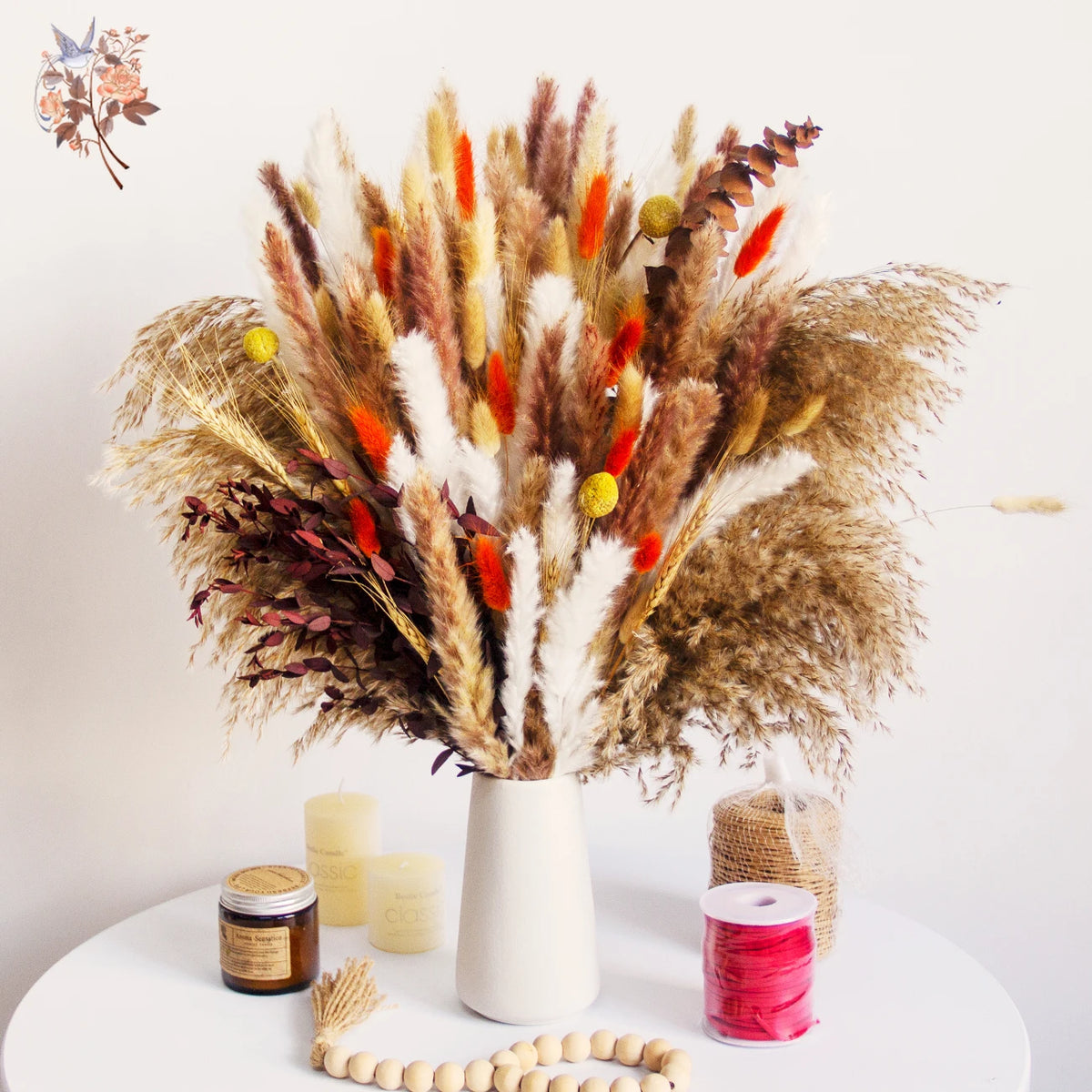 fleurs séchées bouquet pampas plumes graminées décoration intérieure anniversaire mariage rustic naturel