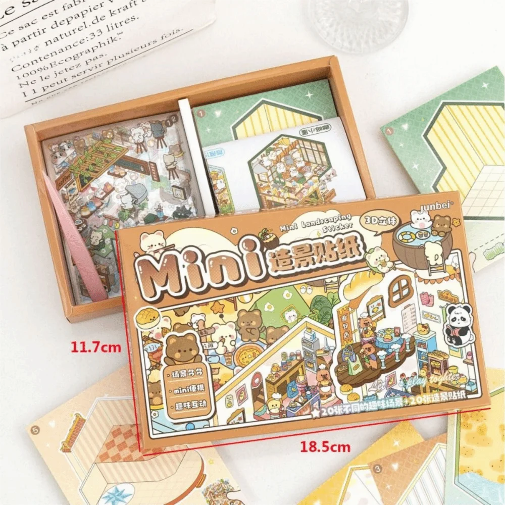 stickers paysage miniature dessin animé mignon personnages animaux scènes détaillées rose blanc vert bleu