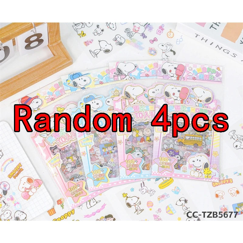 sticker snoopy coloré mignon personnages dessins animés blanc bleu rose jaune vert orange rouge