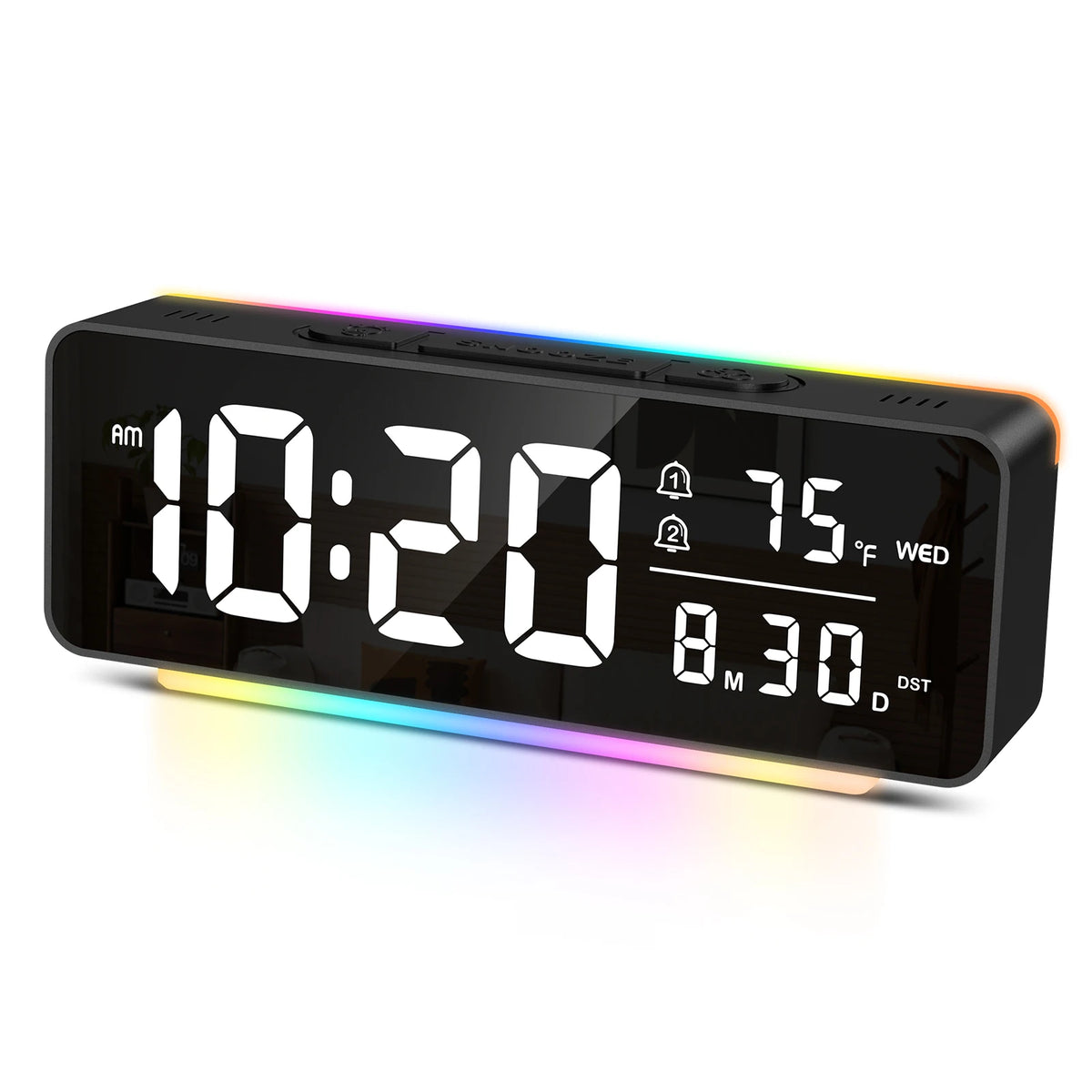 horloge numérique moderne led veilleuse rgb noir ambiancé affichage heure date