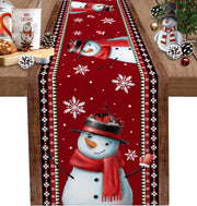nappe noel festive lin flocons bonhommes neige rouge blanche marron geometrique