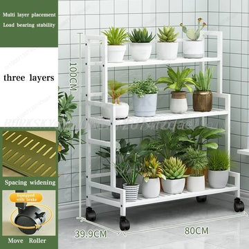 étagère roulettes blanc moderne niveaux support plantes intérieur extérieur assemblage métal