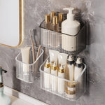 organiseur mural transparent multifonctionnel moderne brosse dents bouteilles cosmétiques serviettes minimaliste adhésif rangement sdb